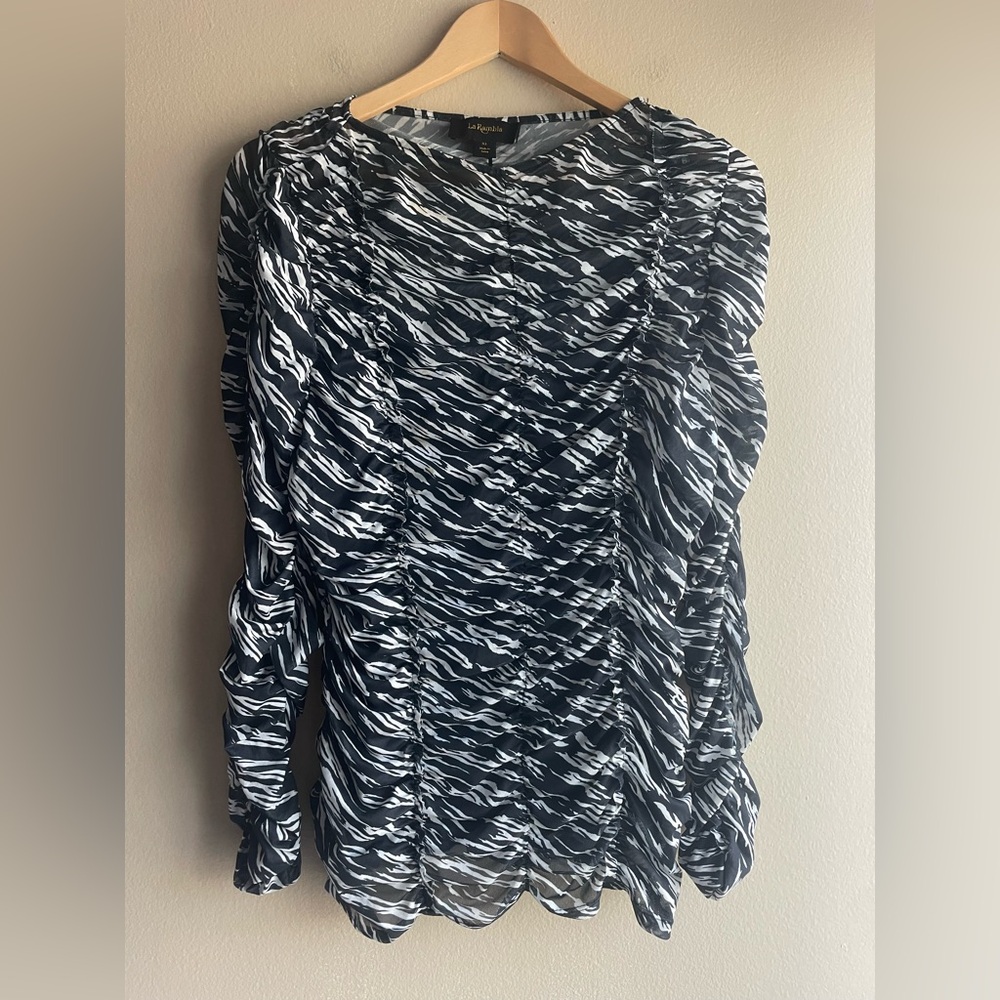 La Rambla Women Blouse White Black Striped Size XL